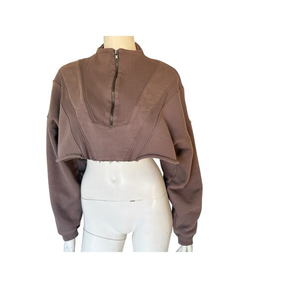 Joah Brown front zip brown cropped sweatshirt - Picture 3 of 5